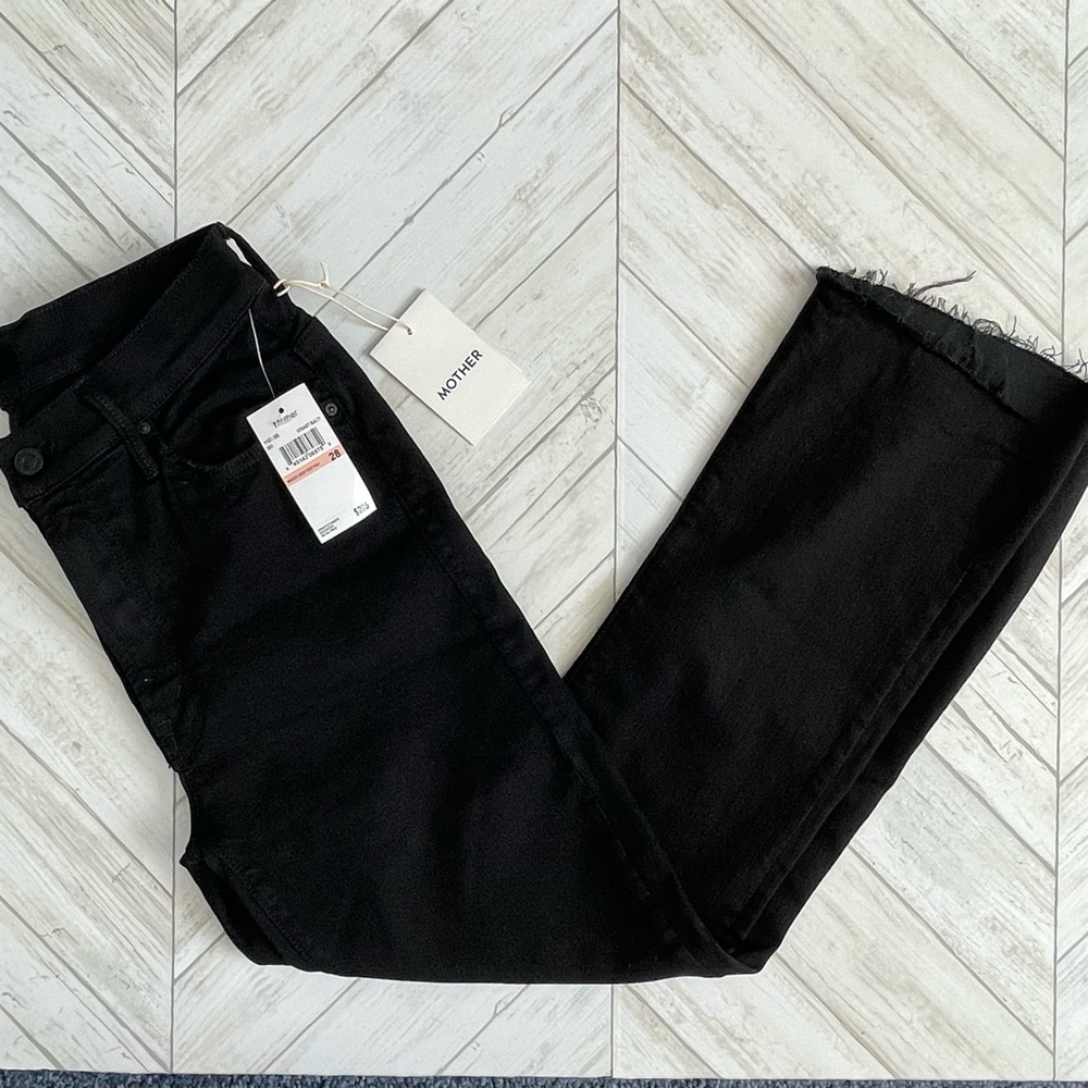 NWT! MOTHER Denim The Insider Crop Step Fray Black Jeans Size 28